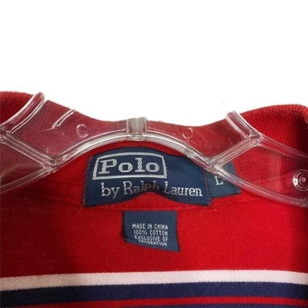 Polo Ralph Lauren Mens Red Striped Short Sleeve Cotton‎ Pique Polo Shirt Large